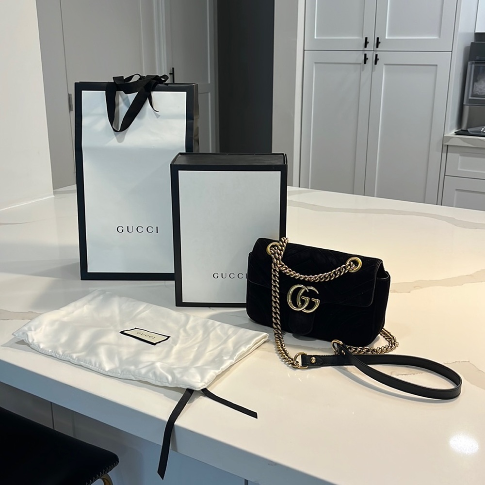 Velvet Matelasse Mini GG Marmont Shoulder Bag Black